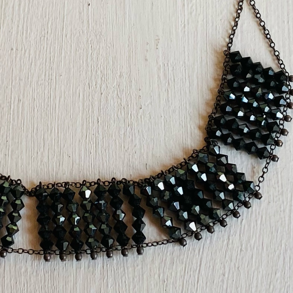 Vintage Black Crystal Beaded Choker Necklace - Picture 2 of 14